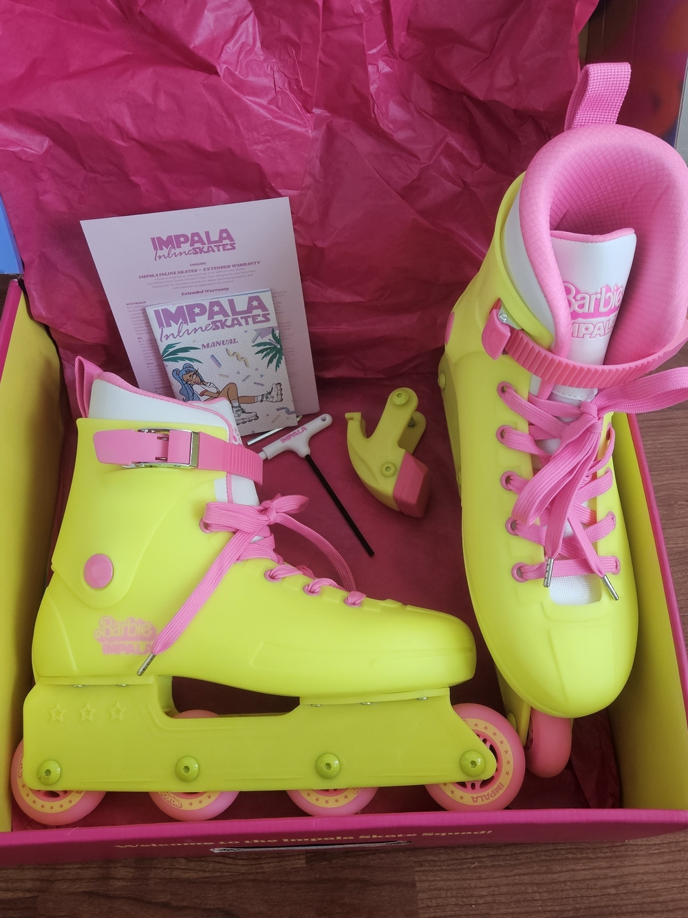 NEW Barbie Impala Neon Yellow & Pink Inline Skates Size 12 Women Size 10 Men